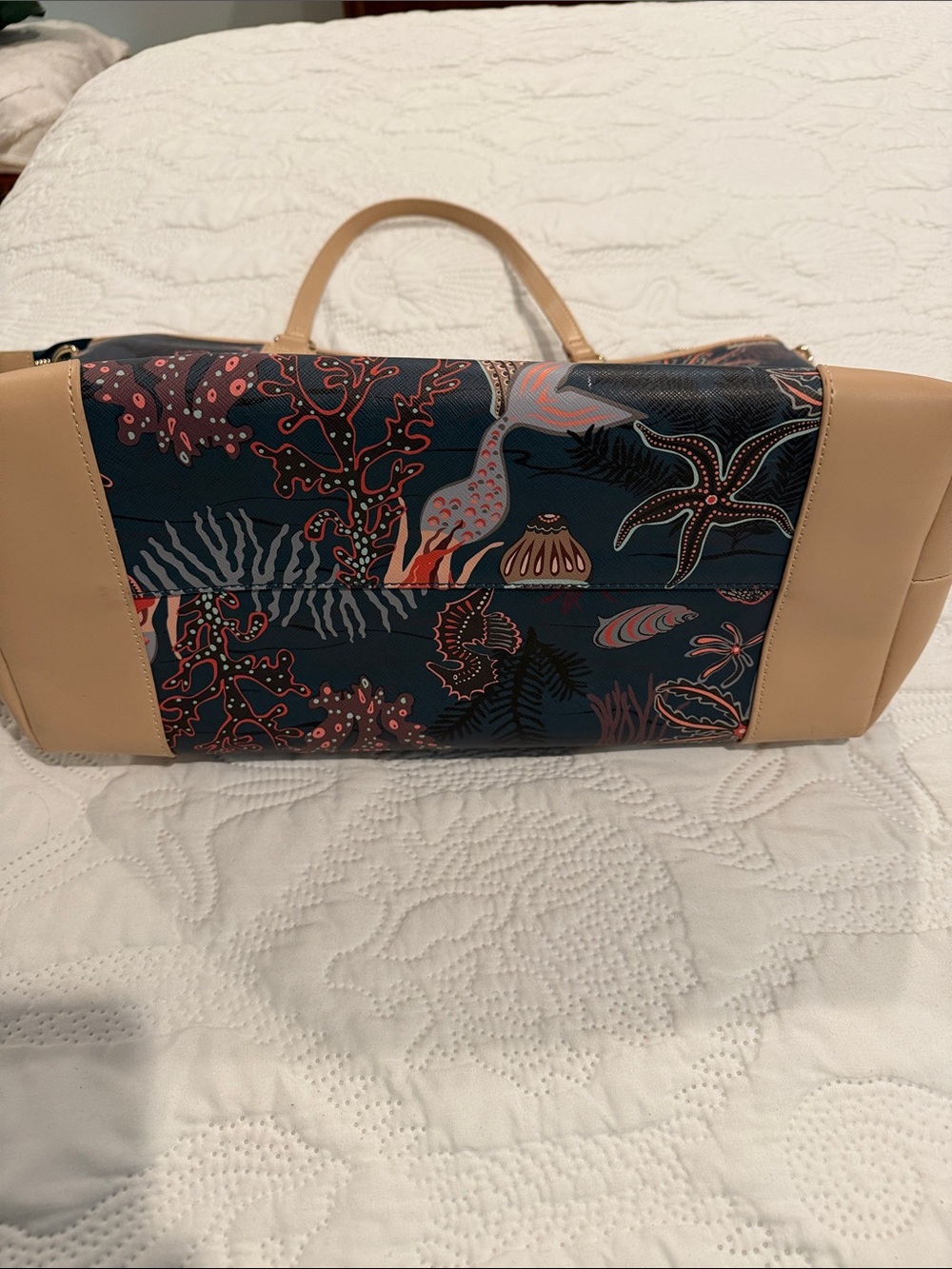 Spartina 449 Mystic Mermaid luggage laptop Tote with Tan Trim - extra large ! - Picture 7 of 9